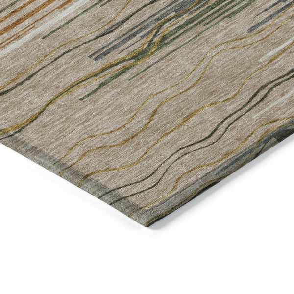 HomeRoots 5' Stylish Taupe Copper and Green Striped Area Rug - Durable, Washable, Perfect for Indoor & Outdoor Spaces 8' X 10' 597298