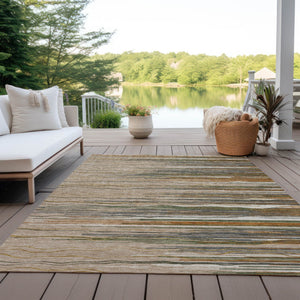 Homeroots 3' Striped Washable Area Rug - Stylish Brown, Beige & Ivory Design For Indoor And Outdoor Use 8' X 10' Polyester 597298