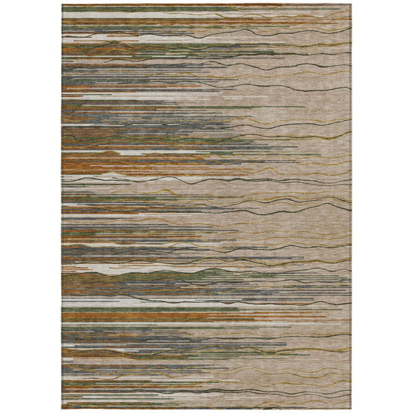 Homeroots 3' Striped Washable Area Rug - Stylish Brown, Beige & Ivory Design For Indoor And Outdoor Use 9' X 12' Polyester 597299