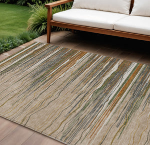 Homeroots 3' Striped Washable Area Rug - Stylish Brown, Beige & Ivory Design For Indoor And Outdoor Use 9' X 12' Polyester 597299
