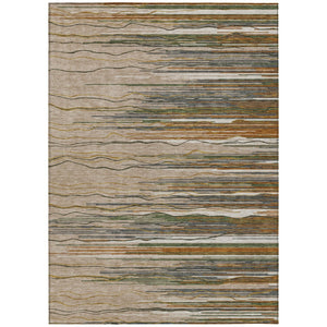 HomeRoots 9' X 12' Striped Washable Indoor Outdoor Area Rug - Taupe, Copper & Green for Versatile Spaces! 597299