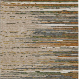 Homeroots 3' Striped Washable Area Rug - Stylish Brown, Beige & Ivory Design For Indoor And Outdoor Use 9' X 12' Polyester 597299