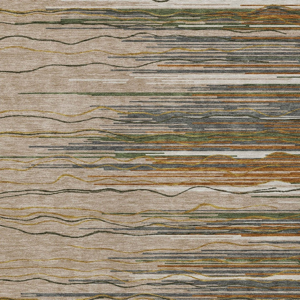 Homeroots 3' Striped Washable Area Rug - Stylish Brown, Beige & Ivory Design For Indoor And Outdoor Use 10' X 14' Polyester 597300