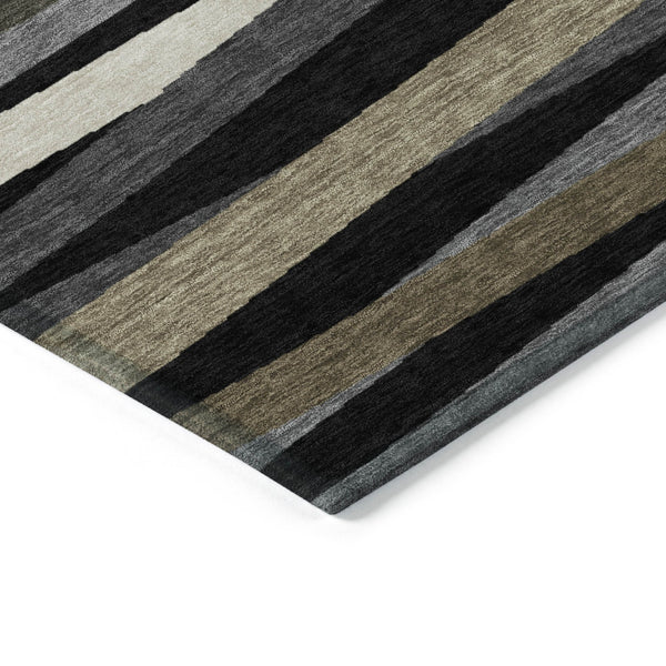 Homeroots 3' Black Brown And Ivory Striped Washable Area Rug - Durable, Versatile Design For Indoor Or Outdoor Use 3' X 5' Polyester 597301