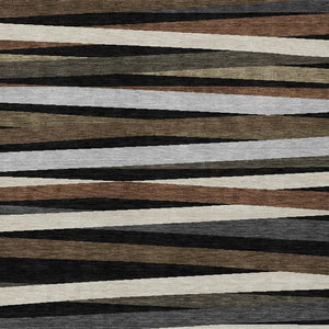 Homeroots 3' Black Brown And Ivory Striped Washable Area Rug - Durable, Versatile Design For Indoor Or Outdoor Use 3' X 5' Polyester 597301