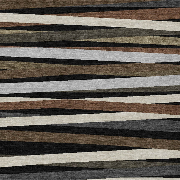Homeroots 3' Black Brown And Ivory Striped Washable Area Rug - Durable, Versatile Design For Indoor Or Outdoor Use 3' X 5' Polyester 597301