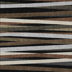 Homeroots 3' Black Brown And Ivory Striped Washable Area Rug - Durable, Versatile Design For Indoor Or Outdoor Use 5' X 8' Polyester 597302
