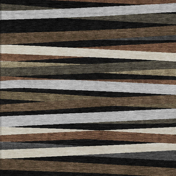 Homeroots 3' Black Brown And Ivory Striped Washable Area Rug - Durable, Versatile Design For Indoor Or Outdoor Use 5' X 8' Polyester 597302
