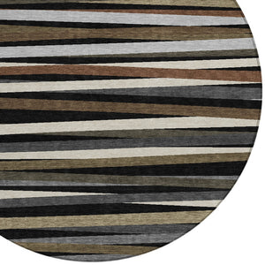 Homeroots 3' Black Brown And Ivory Striped Washable Area Rug - Durable, Versatile Design For Indoor Or Outdoor Use 8' Round Polyester 597303
