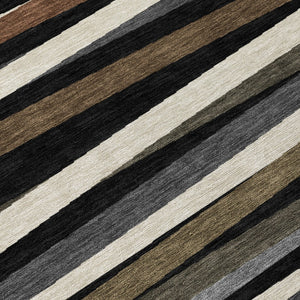 Homeroots 3' Black Brown And Ivory Striped Washable Area Rug - Durable, Versatile Design For Indoor Or Outdoor Use 8' Round Polyester 597303