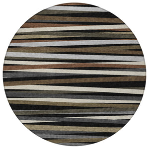 Homeroots 3' Black Brown And Ivory Striped Washable Area Rug - Durable, Versatile Design For Indoor Or Outdoor Use 8' Round Polyester 597303
