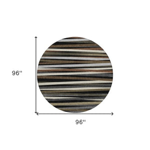 Homeroots 3' Black Brown And Ivory Striped Washable Area Rug - Durable, Versatile Design For Indoor Or Outdoor Use 8' Round Polyester 597303