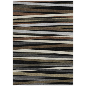 Homeroots 3' Black Brown And Ivory Striped Washable Area Rug - Durable, Versatile Design For Indoor Or Outdoor Use 8' X 10' Polyester 597304