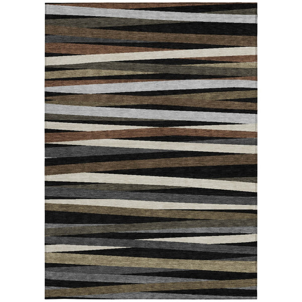 Homeroots 3' Black Brown And Ivory Striped Washable Area Rug - Durable, Versatile Design For Indoor Or Outdoor Use 8' X 10' Polyester 597304
