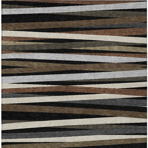 Homeroots 3' Black Brown And Ivory Striped Washable Area Rug - Durable, Versatile Design For Indoor Or Outdoor Use 8' X 10' Polyester 597304