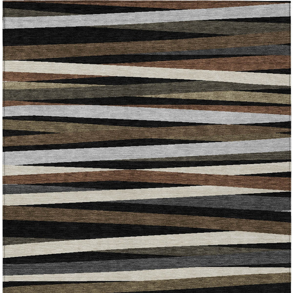 Homeroots 3' Black Brown And Ivory Striped Washable Area Rug - Durable, Versatile Design For Indoor Or Outdoor Use 8' X 10' Polyester 597304