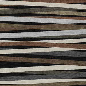 Homeroots 3' Black Brown And Ivory Striped Washable Area Rug - Durable, Versatile Design For Indoor Or Outdoor Use 9' X 12' Polyester 597305