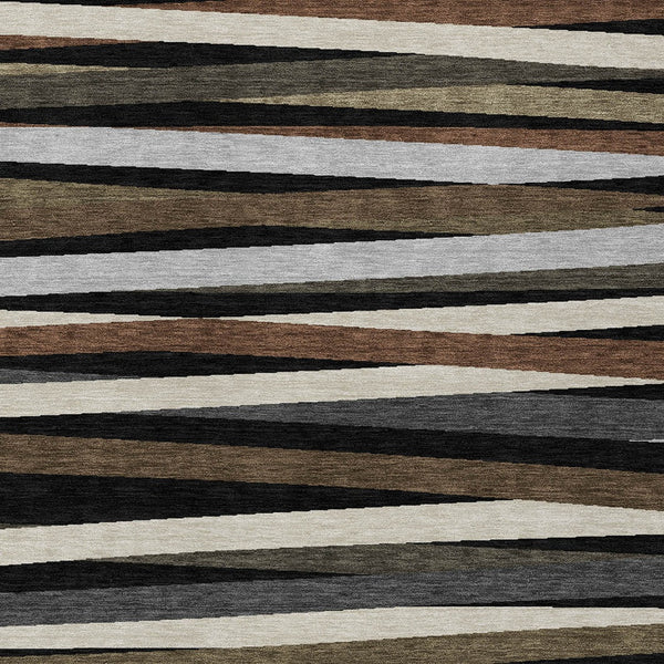 Homeroots 3' Black Brown And Ivory Striped Washable Area Rug - Durable, Versatile Design For Indoor Or Outdoor Use 9' X 12' Polyester 597305