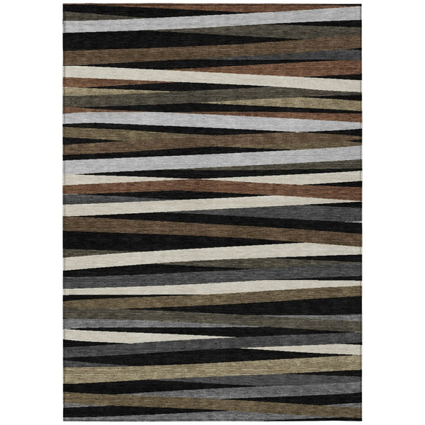 HomeRoots 5' Striped Area Rug in Black, Brown & Ivory – Durable, Washable Design for Indoor & Outdoor Spaces 10' X 14' 597306