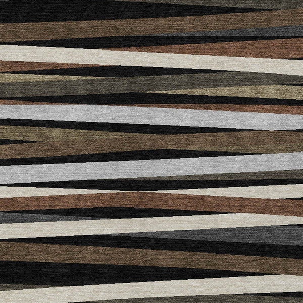 Homeroots 3' Black Brown And Ivory Striped Washable Area Rug - Durable, Versatile Design For Indoor Or Outdoor Use 10' X 14' Polyester 597306