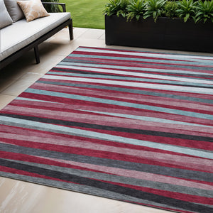 Homeroots 3' Black Brown And Ivory Striped Washable Area Rug - Durable, Versatile Design For Indoor Or Outdoor Use 5' X 8' Polyester 597308