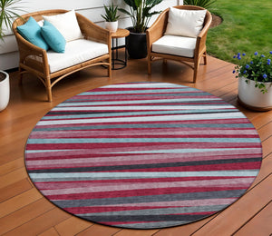 Homeroots 3' Black Brown And Ivory Striped Washable Area Rug - Durable, Versatile Design For Indoor Or Outdoor Use 8' Round Polyester 597309