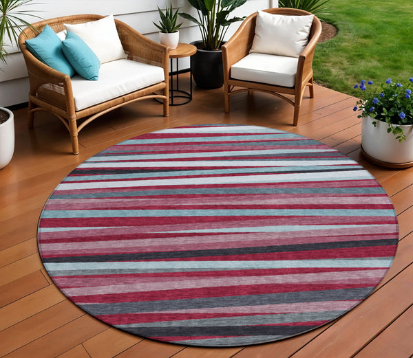 Homeroots 3' Black Brown And Ivory Striped Washable Area Rug - Durable, Versatile Design For Indoor Or Outdoor Use 8' Round Polyester 597309