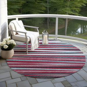Homeroots 3' Black Brown And Ivory Striped Washable Area Rug - Durable, Versatile Design For Indoor Or Outdoor Use 8' Round Polyester 597309