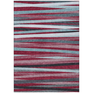 HomeRoots 5' Stylish Burgundy, Ivory & Blue Striped Washable Area Rug for Indoor & Outdoor High-Traffic Spaces 8' X 10' 597310