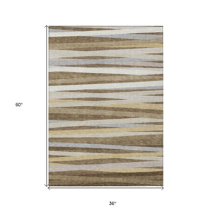 Homeroots 3' Black Brown And Ivory Striped Washable Area Rug - Durable, Versatile Design For Indoor Or Outdoor Use 3' X 5' Polyester 597313