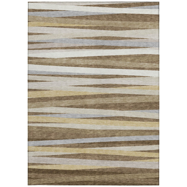 Homeroots 3' Black Brown And Ivory Striped Washable Area Rug - Durable, Versatile Design For Indoor Or Outdoor Use 5' X 8' Polyester 597314