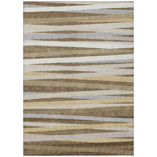 HomeRoots 5' Versatile Brown Beige and Gray Striped Washable Area Rug for Indoor Outdoor Living Spaces 5' X 8' 597314