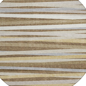 Homeroots 3' Black Brown And Ivory Striped Washable Area Rug - Durable, Versatile Design For Indoor Or Outdoor Use 8' Round Polyester 597315