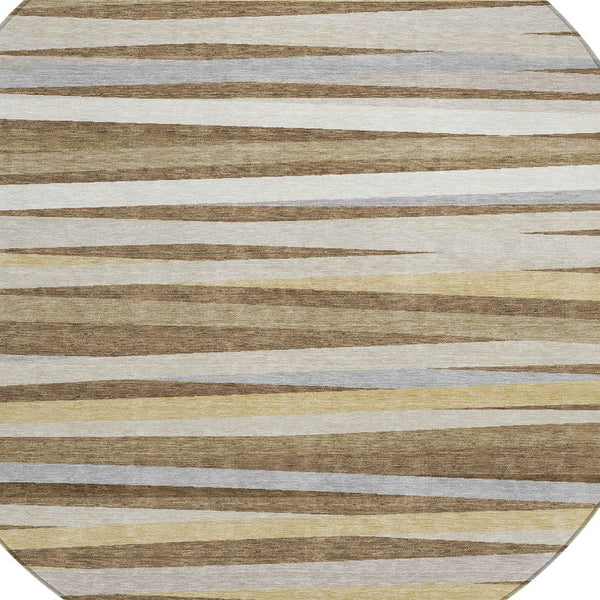 Homeroots 3' Black Brown And Ivory Striped Washable Area Rug - Durable, Versatile Design For Indoor Or Outdoor Use 8' Round Polyester 597315