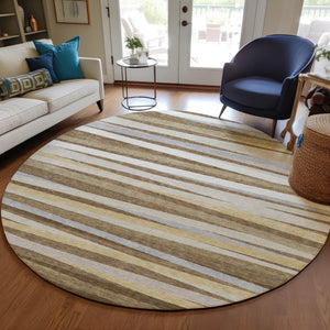 Homeroots 3' Black Brown And Ivory Striped Washable Area Rug - Durable, Versatile Design For Indoor Or Outdoor Use 8' Round Polyester 597315