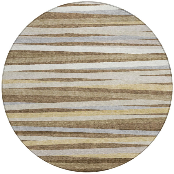 Homeroots 3' Black Brown And Ivory Striped Washable Area Rug - Durable, Versatile Design For Indoor Or Outdoor Use 8' Round Polyester 597315