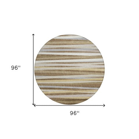 Homeroots 3' Black Brown And Ivory Striped Washable Area Rug - Durable, Versatile Design For Indoor Or Outdoor Use 8' Round Polyester 597315