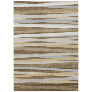 HomeRoots 5' Versatile Brown Beige and Gray Striped Washable Area Rug for Indoor Outdoor Living Spaces 8' X 10' 597316