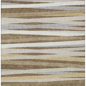 Homeroots 3' Black Brown And Ivory Striped Washable Area Rug - Durable, Versatile Design For Indoor Or Outdoor Use 9' X 12' Polyester 597317