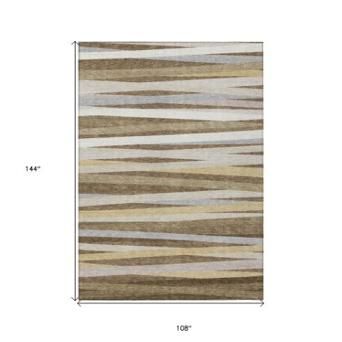 Homeroots 3' Black Brown And Ivory Striped Washable Area Rug - Durable, Versatile Design For Indoor Or Outdoor Use 9' X 12' Polyester 597317