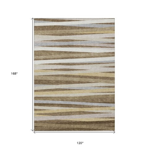 Homeroots 3' Black Brown And Ivory Striped Washable Area Rug - Durable, Versatile Design For Indoor Or Outdoor Use 10' X 14' Polyester 597318