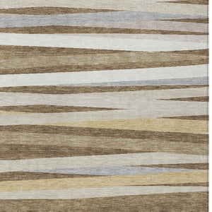 Homeroots 3' Black Brown And Ivory Striped Washable Area Rug - Durable, Versatile Design For Indoor Or Outdoor Use 10' X 14' Polyester 597318