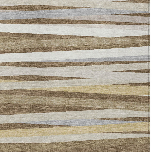 Homeroots 3' Black Brown And Ivory Striped Washable Area Rug - Durable, Versatile Design For Indoor Or Outdoor Use 10' X 14' Polyester 597318