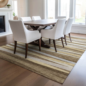 Homeroots 3' Black Brown And Ivory Striped Washable Area Rug - Durable, Versatile Design For Indoor Or Outdoor Use 10' X 14' Polyester 597318