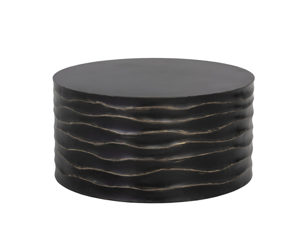 Sunpan Corey Round Coffee Table - Handcrafted Concrete with Brass Accents for Stylish Indoor & Outdoor Spaces Large - 32W x 32D x 16H