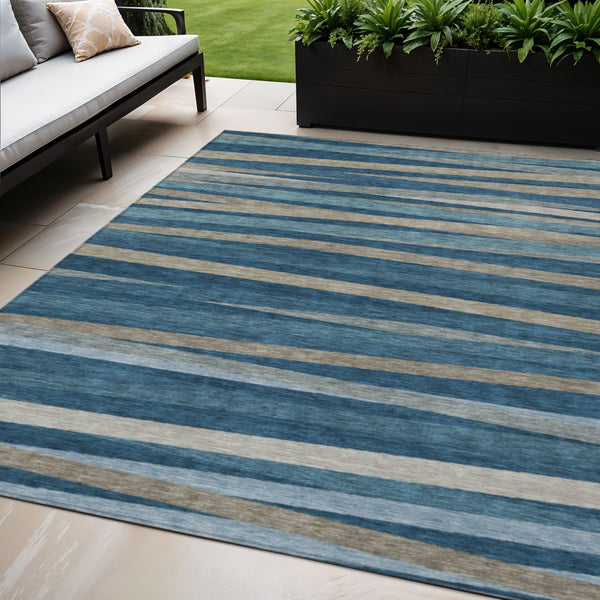 Homeroots 3' Black Brown And Ivory Striped Washable Area Rug - Durable, Versatile Design For Indoor Or Outdoor Use 5' X 8' Polyester 597320