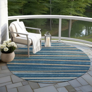 Homeroots 3' Black Brown And Ivory Striped Washable Area Rug - Durable, Versatile Design For Indoor Or Outdoor Use 8' Round Polyester 597321