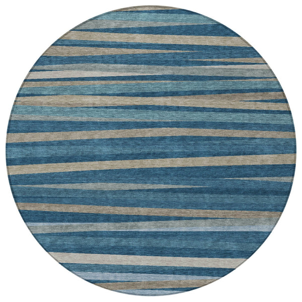Homeroots 3' Black Brown And Ivory Striped Washable Area Rug - Durable, Versatile Design For Indoor Or Outdoor Use 8' Round Polyester 597321