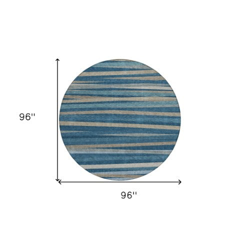 Homeroots 3' Black Brown And Ivory Striped Washable Area Rug - Durable, Versatile Design For Indoor Or Outdoor Use 8' Round Polyester 597321