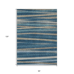Homeroots 3' Black Brown And Ivory Striped Washable Area Rug - Durable, Versatile Design For Indoor Or Outdoor Use 8' X 10' Polyester 597322